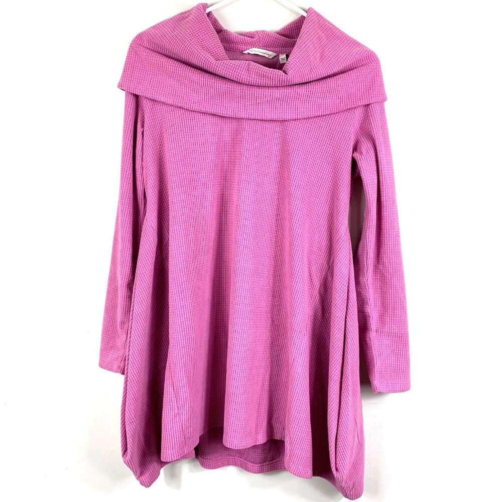 Soft Surroundings Darcy Cowl Neck Waffle Knit Tunic in Pink - Size Small